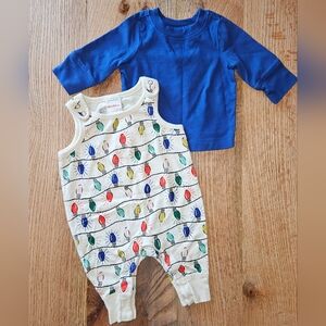 Hanna Andersson 0-3M Christmas Lights Romper & Shirt Holiday Outfit